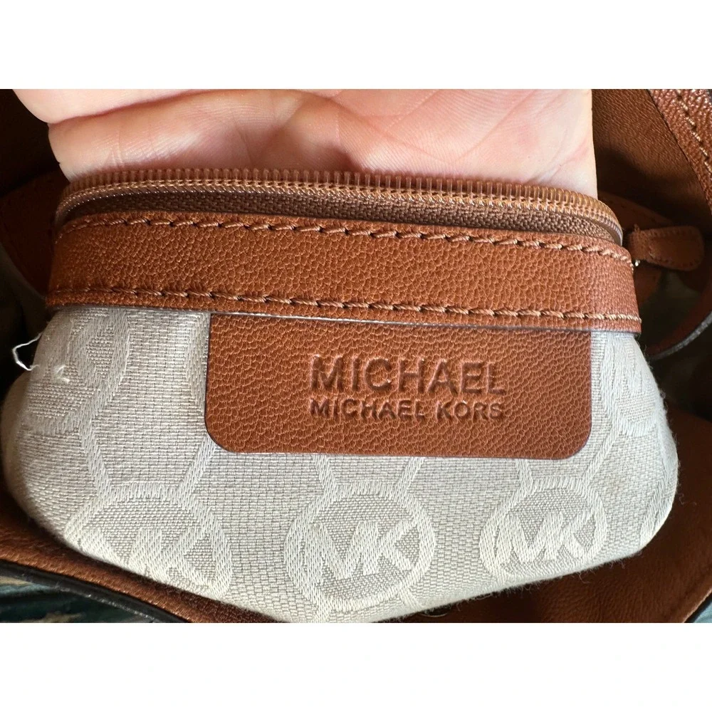 Michael Kors Hamilton Cognac Leather Satchel Gold Padlock Handbag with Pouch